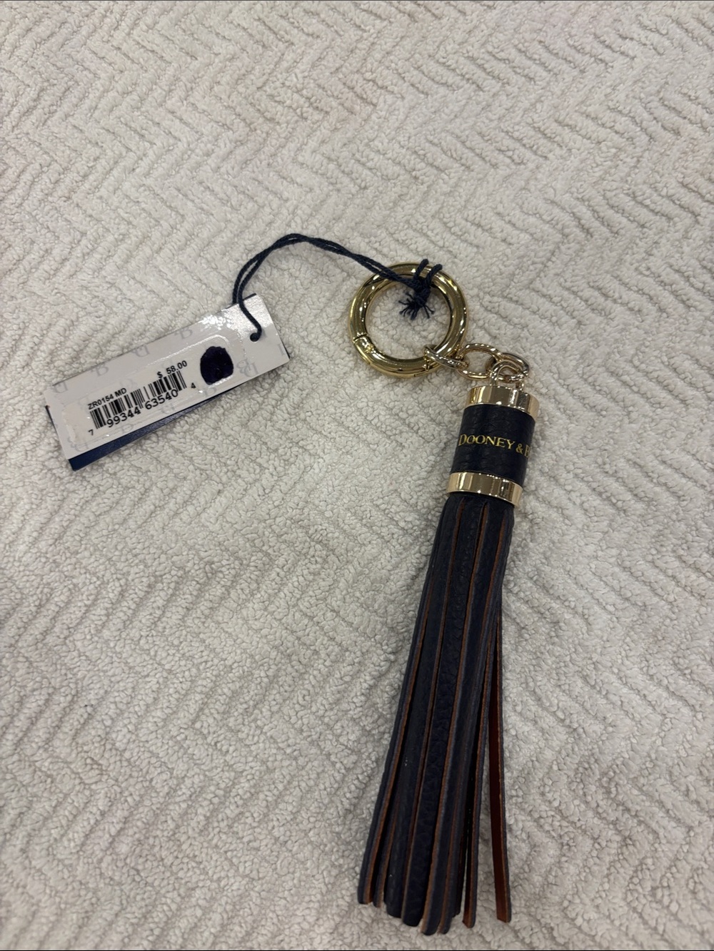 Dooney & Bourke Navy Leather Tassel Keychain with Gold Ring
